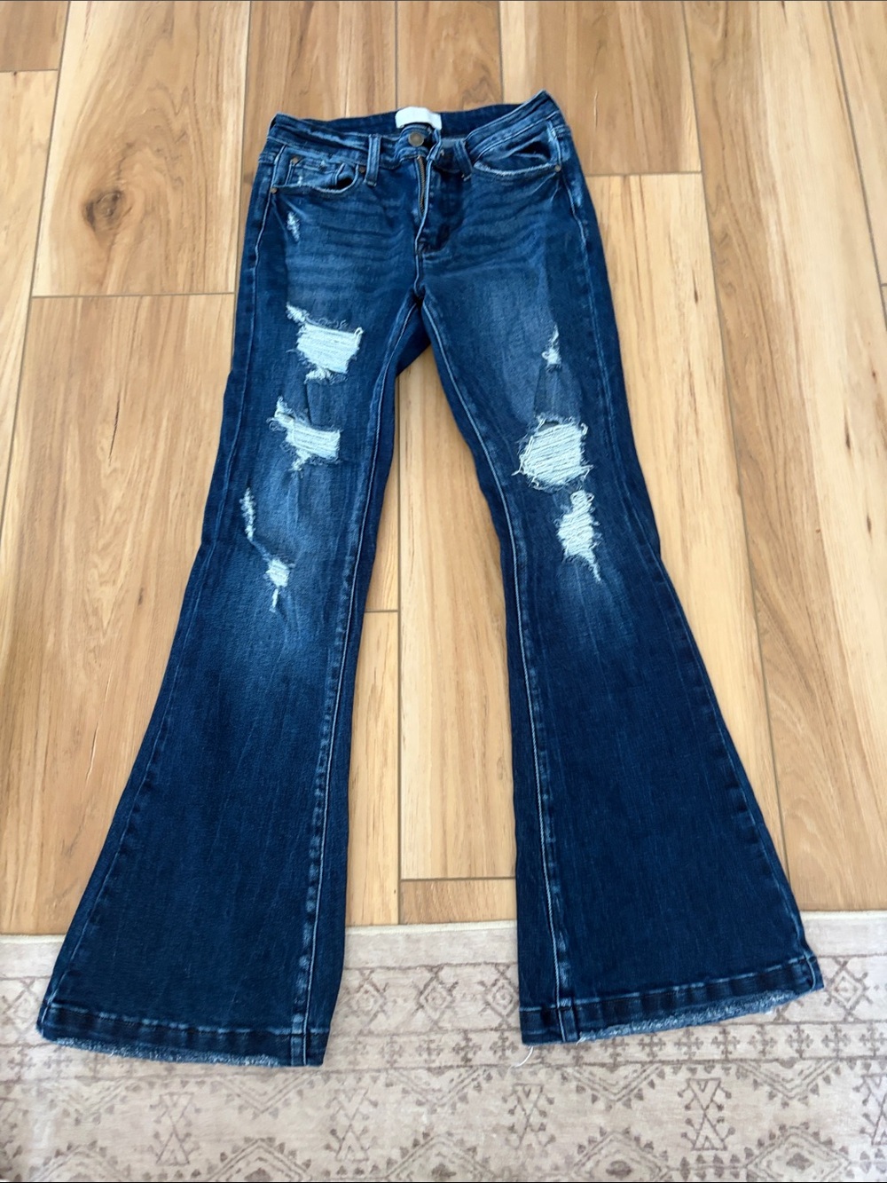 Women's Dark Blue Distressed Flare Jeans